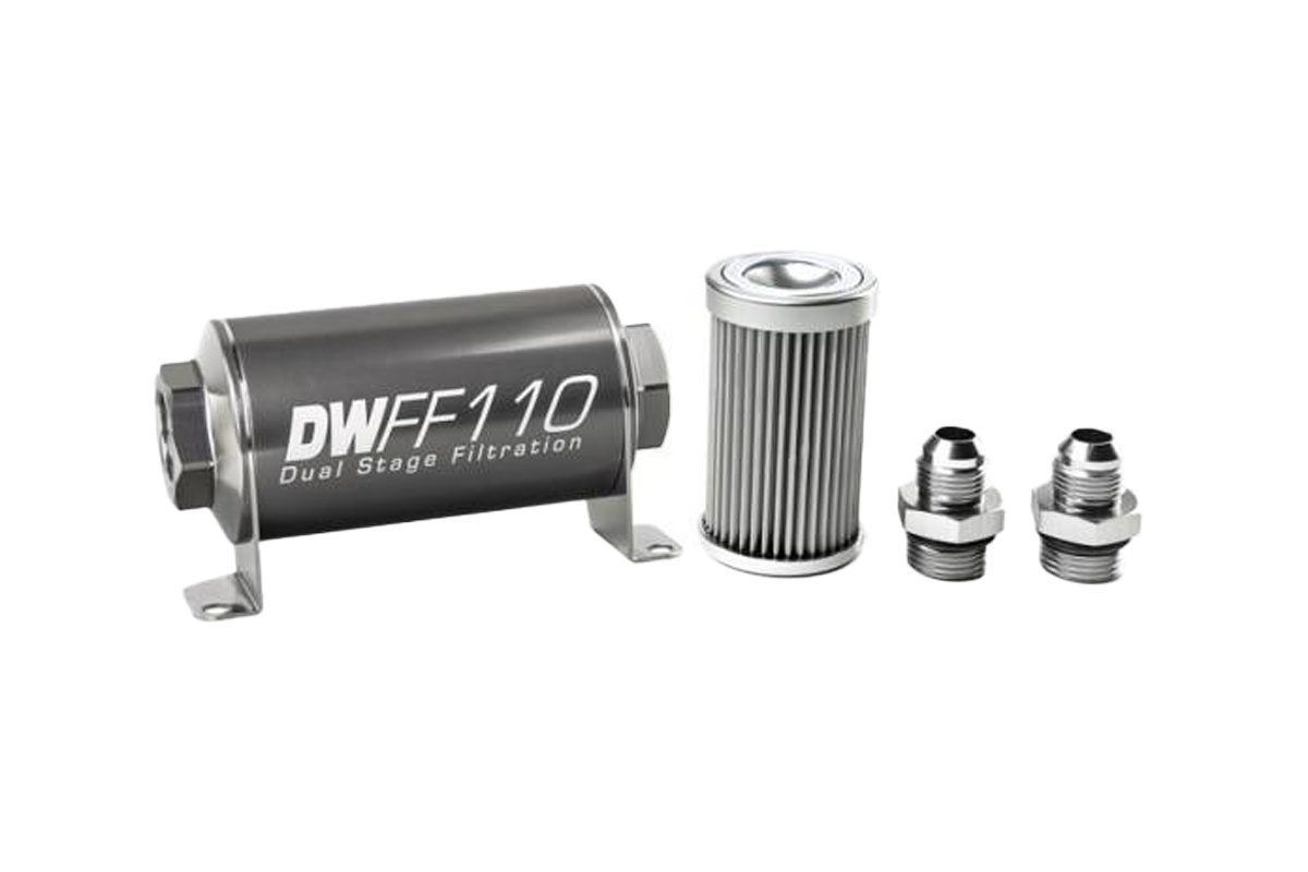 DeatschWerks Universal in-line fuel filter 10 micron AN8 110mm