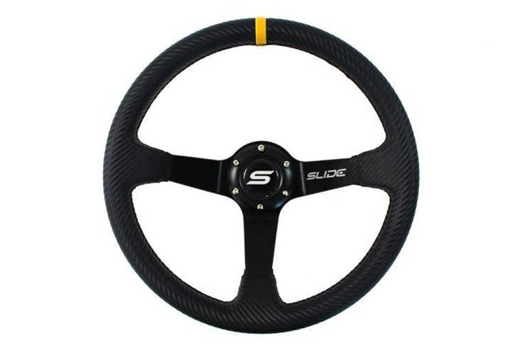 Steering wheel SLIDE 350mm offset:90mm Carbon Yellow Strip