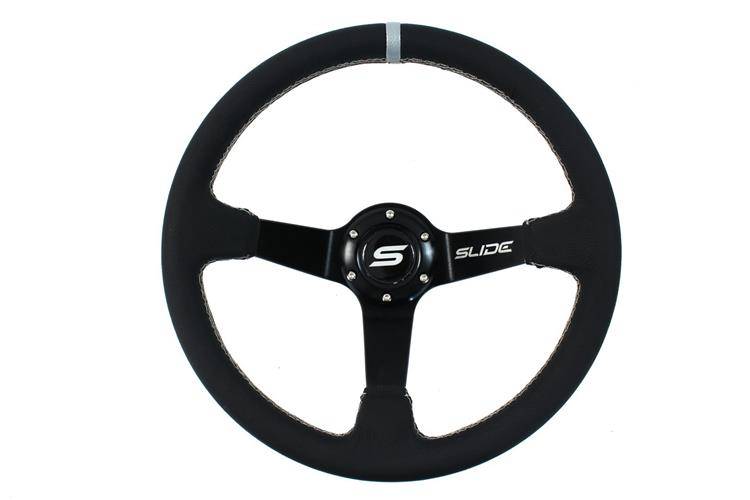 Steering wheel SLIDE 350mm offset:90mm Leather Silver Strip