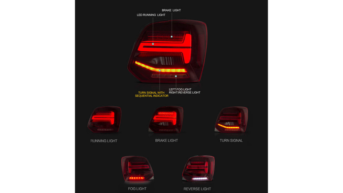 Tail Lights Dynamic LED Red Clear suitable for VW POLO V (6R, 6C) 2009-2014