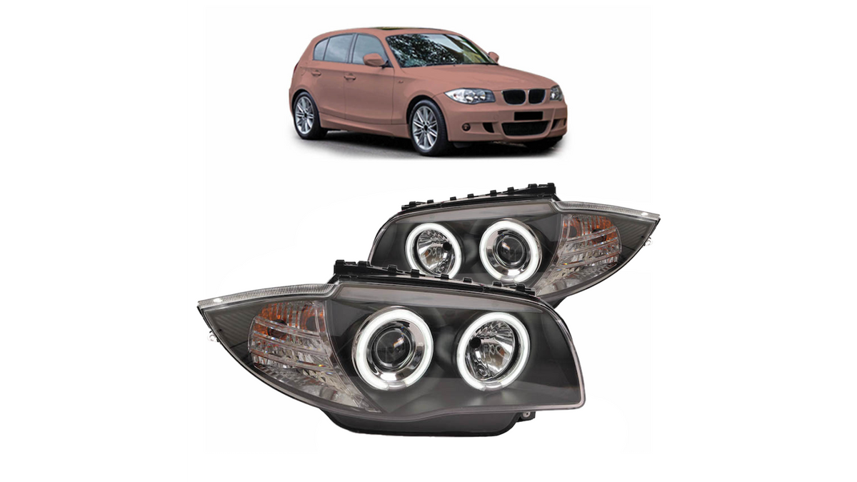 Headlights Halogen Black CCFL suitable for BMW 1 (E81, E87) Hatchback 1 (E88) Convertible 1 (E82) Coupe 2004-2011