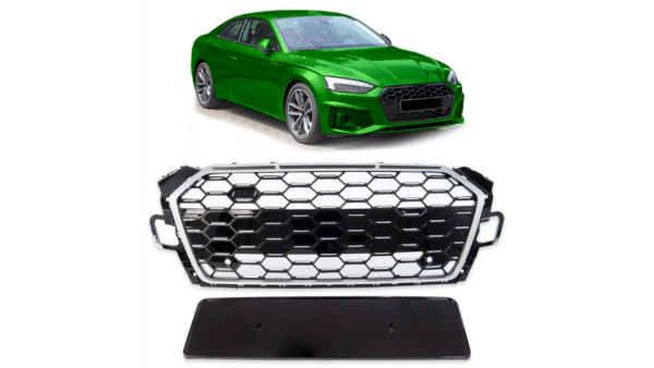 Sport Grille Silver & Gloss Black suitable for AUDI A5 (F5) Coupe Sportback Convertible Facelift 2019-2023