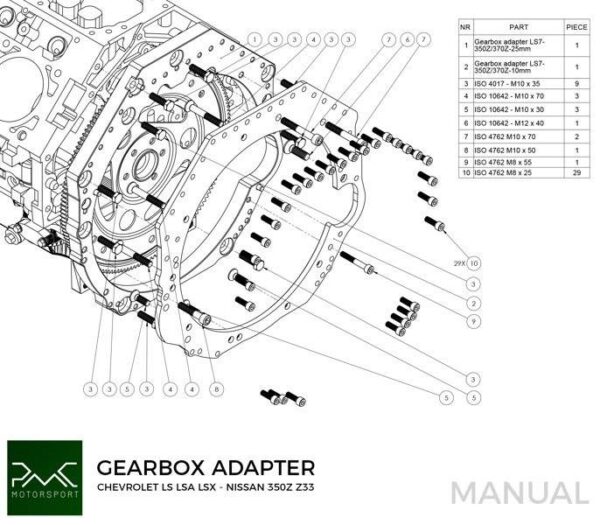 Gearbox adapter plate GM Chevrolet LS - Nissan 350Z Z33 370Z Z34