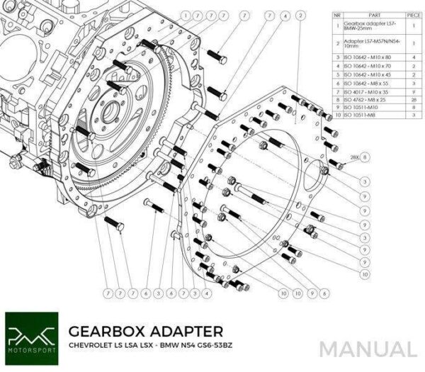 Gearbox adapter plate GM Chevrolet LS V8 LS1 LS3 LS7 LSA LSX - BMW M57N / M57N2 GS6-53DZ / N54 GS6-53BZ