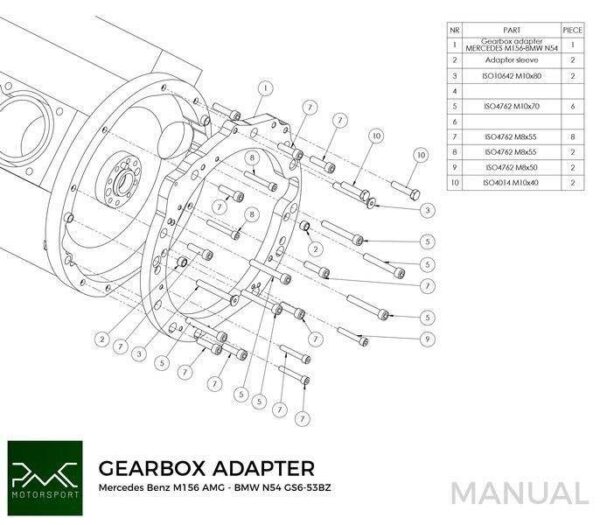 Gearbox adapter plate Mercedes Benz V8 M156 AMG - BMW M57N / M57N2 GS6-53DZ / N54 GS6-53BZ / N52 N53 G