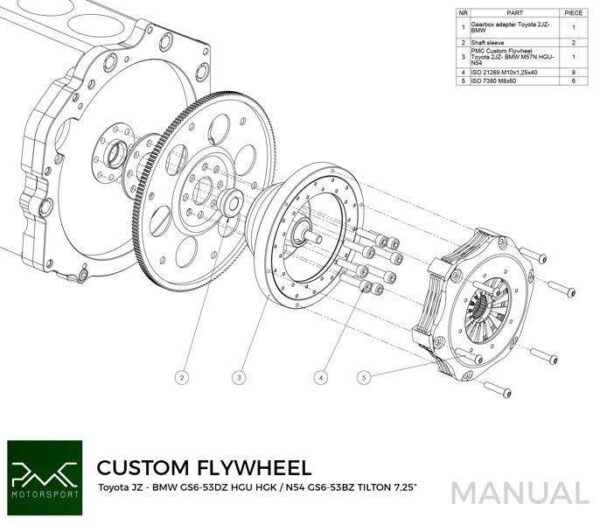 CNC Flywheel for conversion Toyota JZ - BMW M57N HGU HGK / N54 - 184mm 7.25" (P)